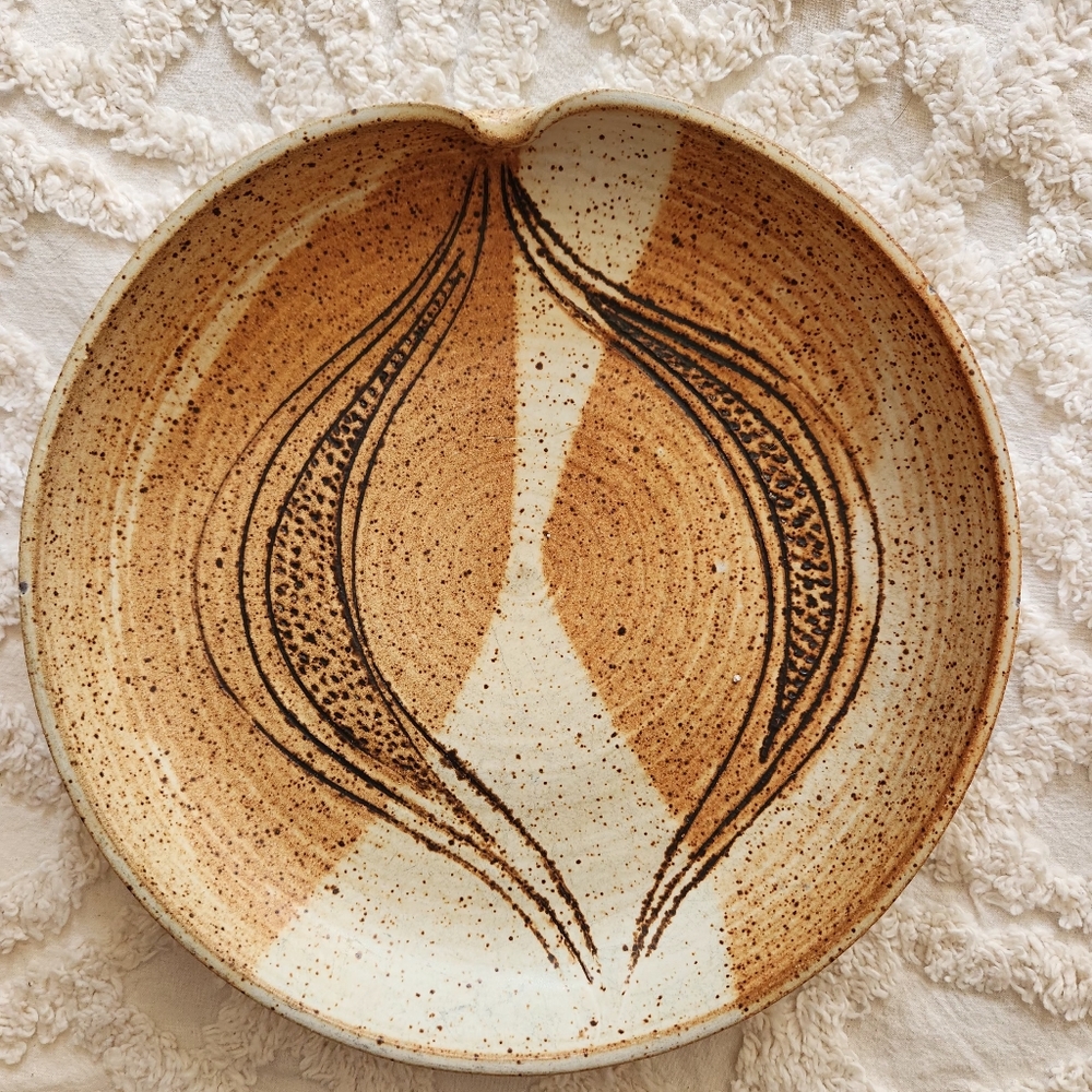 Handcrafted Pottery Art Dish/ - Brown and Cream